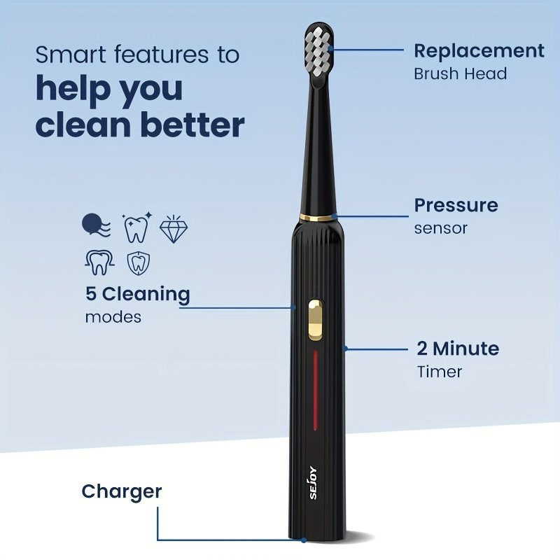 SEJOY Electric Toothbrush with Sonic Cleaning - USB-Powered Electric toothbrush, Long-Lasting Lithium Battery, Soft Nylon Bristles for Gentle Gum Care - Professional Oral Care for Plaque Removal & Gum Health - Ideal for Adults, Travel & Home Use - SEJOY Dental Electric Toothbrush, Sleek Design, Highquality Bristles, Busy Professionals