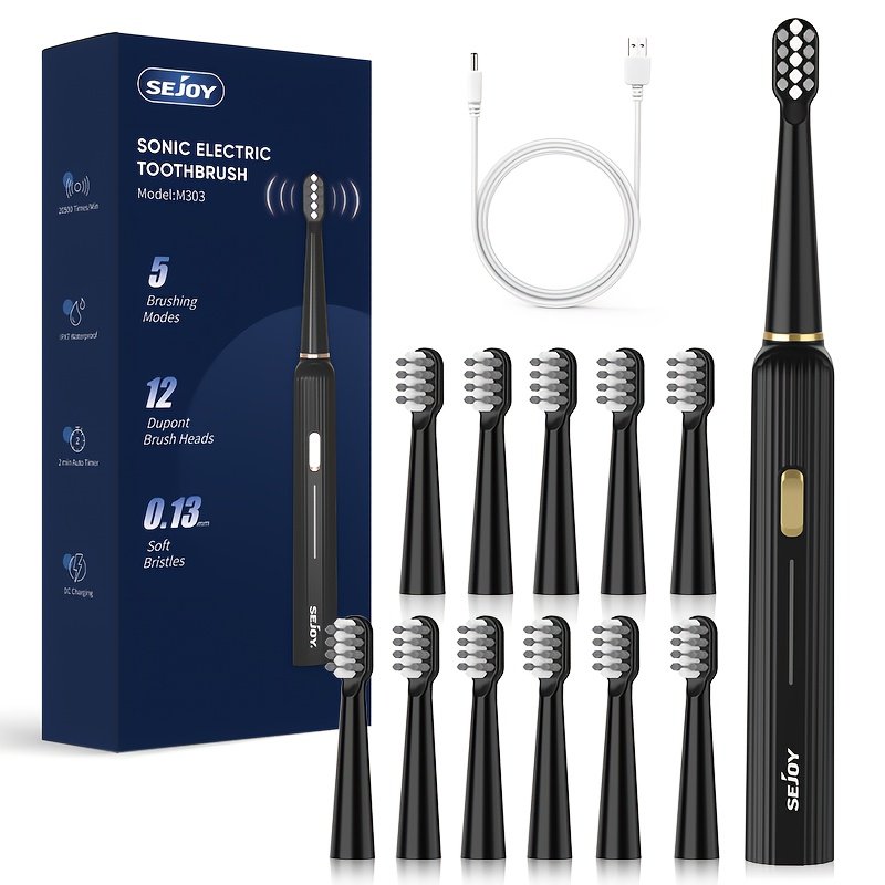 SEJOY Electric Toothbrush with Sonic Cleaning - USB-Powered Electric toothbrush, Long-Lasting Lithium Battery, Soft Nylon Bristles for Gentle Gum Care - Professional Oral Care for Plaque Removal & Gum Health - Ideal for Adults, Travel & Home Use - SEJOY Dental Electric Toothbrush, Sleek Design, Highquality Bristles, Busy Professionals