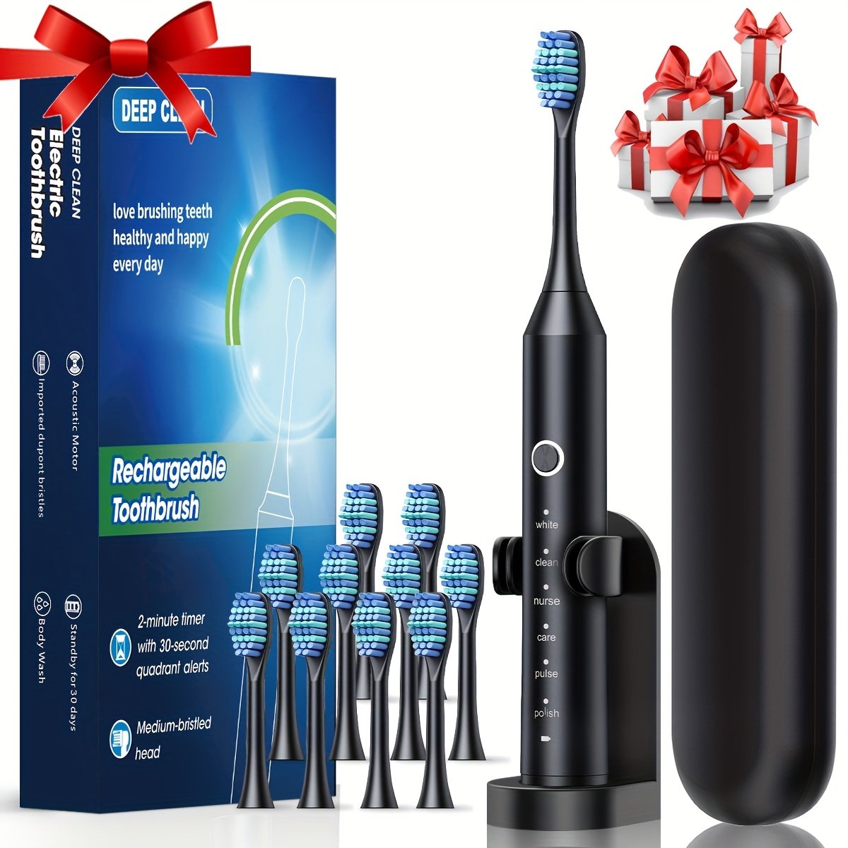 Automatic Rechargeable Electric Toothbrush For Adults, 6 Cleaning Modes, 500mAh Lithium Polymer Battery, USB Charging, With Soft Bristles For Deep Clean Dental Flosser