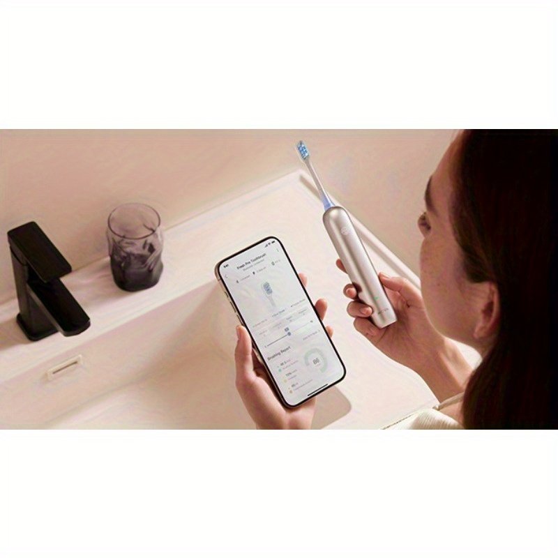 Mova Fresh Pro Electric Toothbrush with App, 3DClean Rechargeable Electric Power Toothbrush for Adults, 2 Brush Heads & Travel Case, 3-in-1 Replacement Brush Head with Holder, Matte Silvery