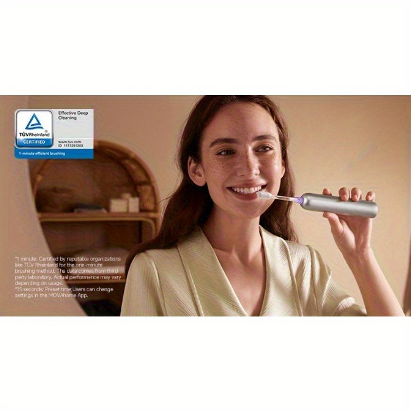 Mova Fresh Pro Electric Toothbrush with App, 3DClean Rechargeable Electric Power Toothbrush for Adults, 2 Brush Heads & Travel Case, 3-in-1 Replacement Brush Head with Holder, Matte Silvery